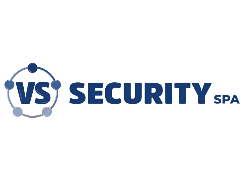 logotipo-vs-security-ropa-de-trabajo-epp-chile Logotipo oficial de VS Security SpA con isotipo circular de nodos interconectados en tonos azules y tipografía sans-serif gruesa, para el carrusel de clientes de Blueshot.